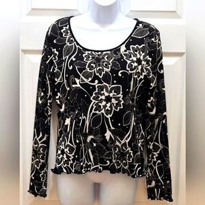 Liz Claiborne / Black & White Floral Top / L